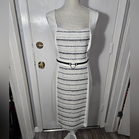 White House Black Market Sheath Ivory White With Tweed Detail NWT Sz 10 - Picture 2 of 12